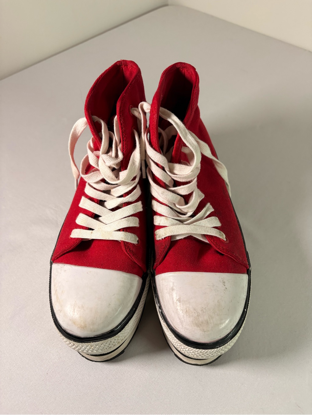 Red High-Top Canvas Sneakers With White Toecaps
